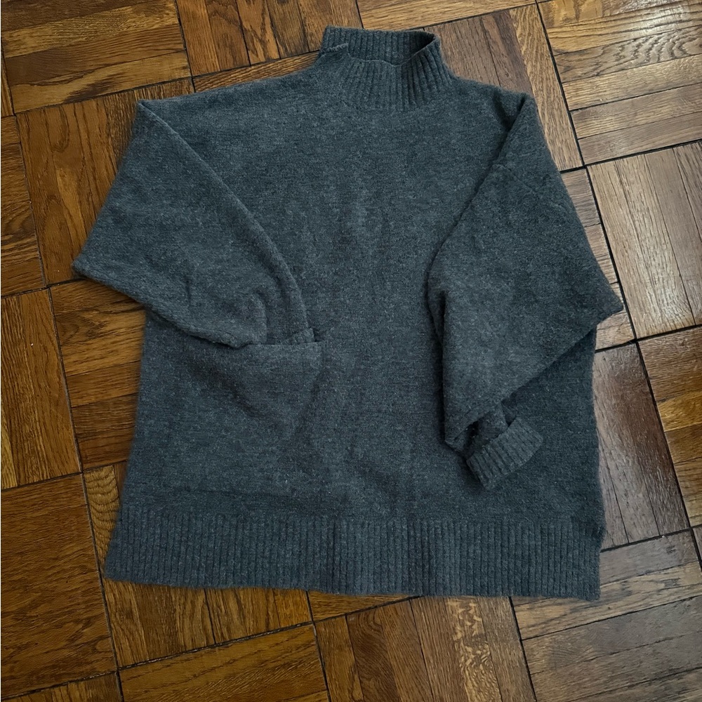 SOLD. ZARA. Oversized, rolled collar sweater.  Gray.  Small. Good condition.